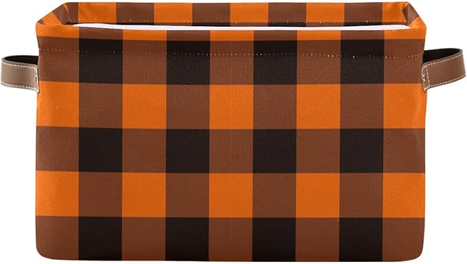 Aslsiy Storage Basket Orange Black Plaid Nursery Bins Baby Box Canvas Clothes Shelf Basket Laundry Hamper Gift Basket for Home Closet 1 Pcs