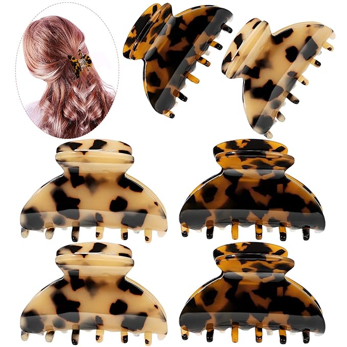 WILLBOND 6 Pieces Medium Hair Claw Clips for Thin Hair 2.6 Inch Tortoise Shell Clip Banana Jaw Hairpin French Style Barrettes Head Accessories for Women Girls(Vivid Patterns)