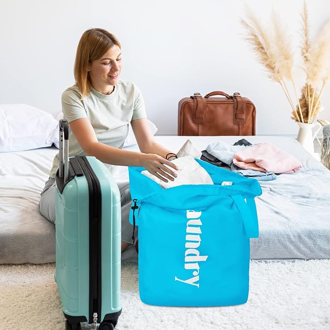 Sylfairy 2 Pack XL Laundry Bag with Strap, Heavy Duty Travel Laundry Bag, Rip-Stop Dirty Clothes Shoulder Bag with Drawstring, Easy Fit a Laundry Hamper or Basket Travel Essentials