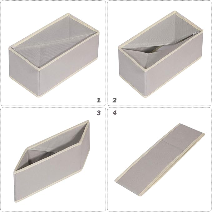 DIOMMELL Set of 6 Foldable Cloth Storage Box Closet Dresser Drawer Organizer Fabric Baskets Bins Containers Divider for Clothes Underwear Socks Lingerie Clothing, Grey 00-0600