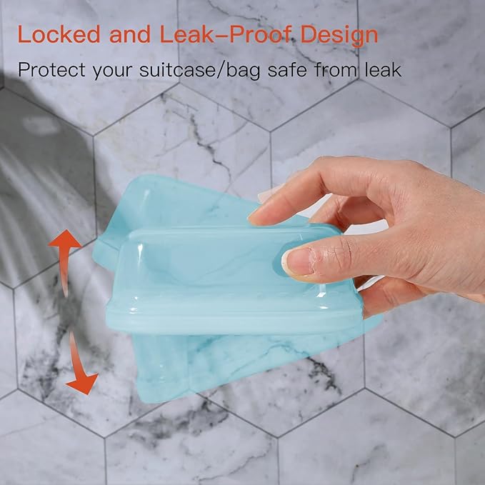 Quatish Leakproof Soap Dish with Lid & Draining Layer, Shatterproof Travel Bar Soap Holder Case Container, Portable Travel Size Toiletries Essentials for Camping, Gym, Bathroom, Clear Blue