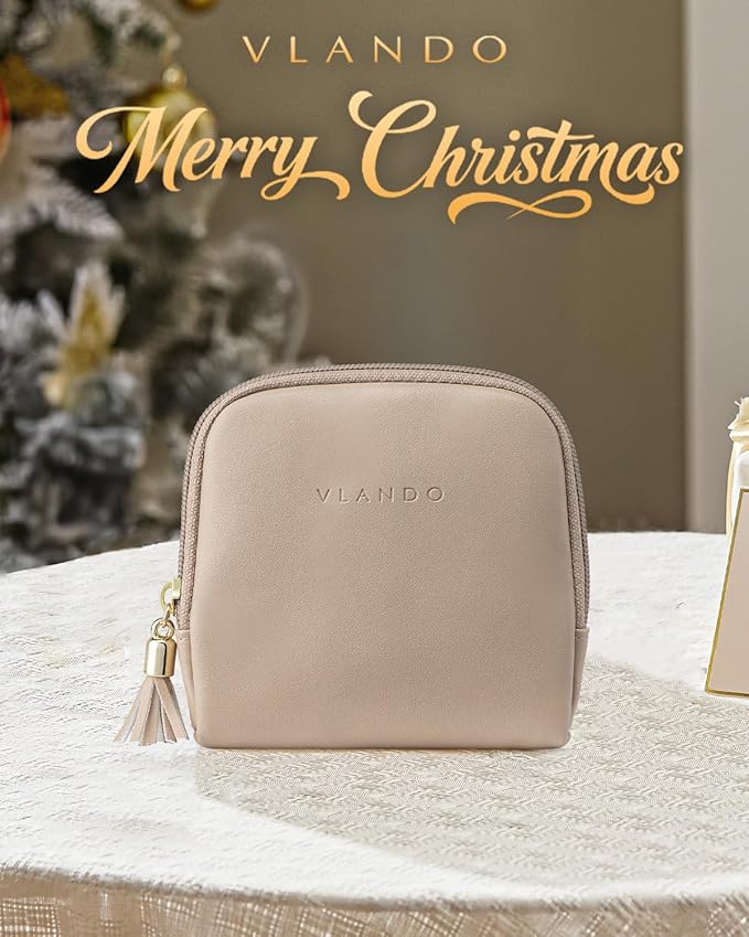 Vlando Small Jewelry Travel Case, Jewelry Pouch Bags with Zipper, Velvet Jewelry Organizer Storage Bag for Bracelet Rings Earring Travel Essentials Gifts for Women Girl-Toffee