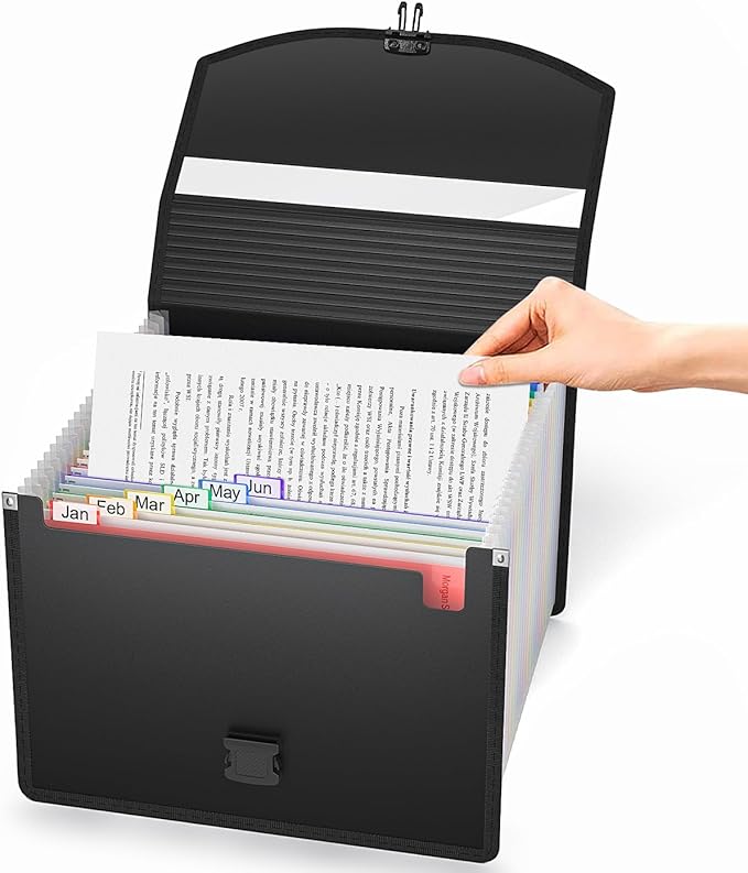 25 Pockets Accordion File Organizer with Handle,Expanding File Folder for Paper/Document/Bill,Portable Filing Box,Visible Window,Quick Search,Expandable Bottom,Large Capacity,A4/Letter Size