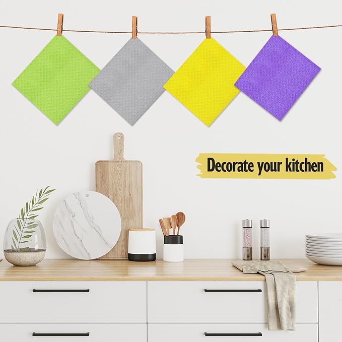 MoLKENE Swedish Dishcloths for Kitchen | 6 Pack Absorbent Cellulose Sponge Cloths Washable | Non-Scratch Reusable Paper Towels Quick Drying Cleaning Cloths - Lime Green