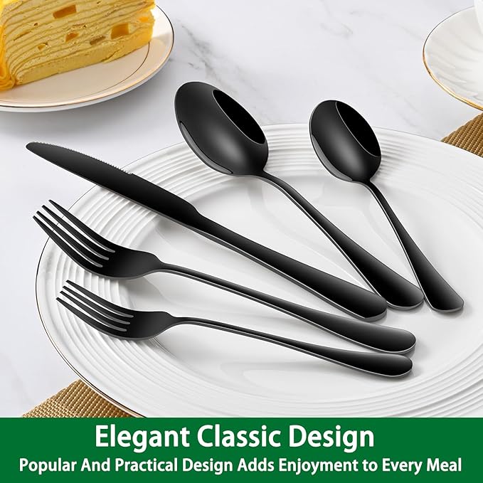 Black Soup Sooon,8 PCs 7.3 Inch Dinner Spoons,PVD Black Stainless Steel Table Spoons,Dishwasher Safe Metal Tablespoon for Home,Party or Restaurant