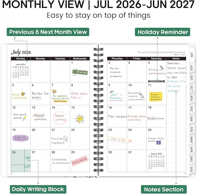 Academic Planner 2026-2027, Weekly and Monthly Calendar Book, July 2026 – June 2027, Hardcover Planner with Tabs, Perfect for Teachers, Students, Women & Men, A4 (8.5" x 11") - Leaf