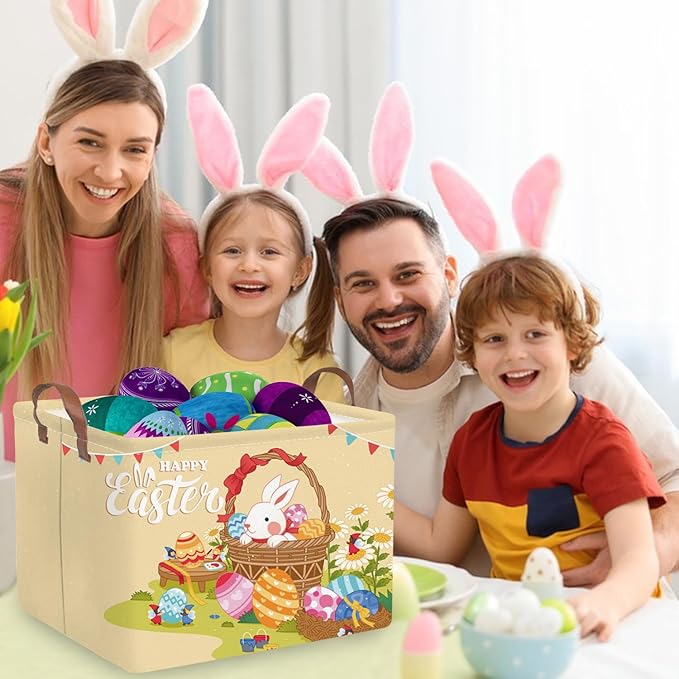 FXOLCSHE Rectangular Easter basket,Easter gift basket,Nursery Hamper,Collapsible waterproof baby toy storage box for Kids,Toy Organizer,Easter Home Decor,Gift Baskets(Flower basket Easter)
