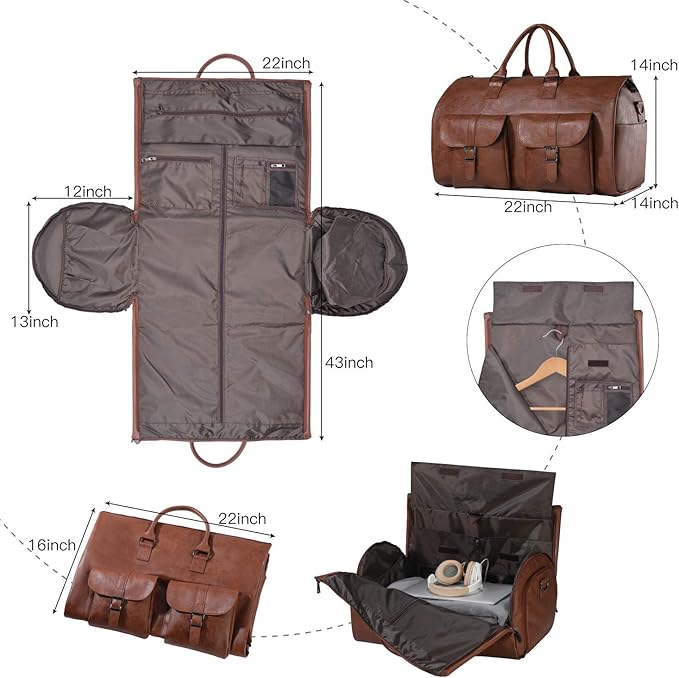 seyfocnia Convertible Travel Garment Bag, Carry-on Garment Duffel Bag for Men and Women - 2-in-1 Hanging Suitcase Suit Business Travel Bag