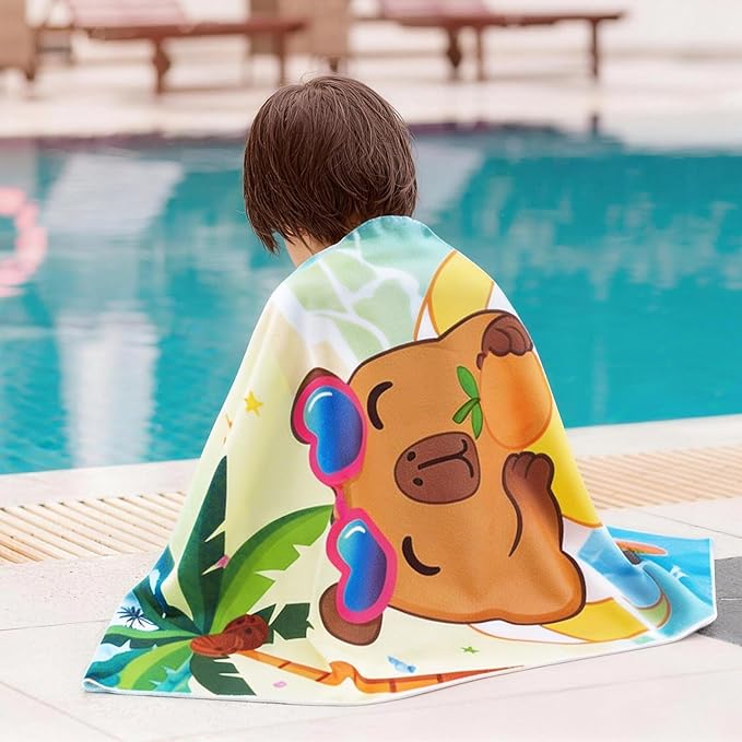 WERNNSAI Beach Towel for Kids, 30”x 60”Capybara Quick Dry Sand Free Kids Beach Towel for Girls Personalized Beach Towel Pool Camping Travel Towel Soft Beach Blanket Bath Shower Towel