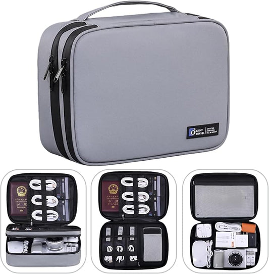 Electronics Organizer Travel Case,Cord Organizer Travel, Double-Layer Cable Organizer Bag, Tech Pouch Accessories Carry Storage For Phone, Cables, Airpods, USB, Sd Card, Essentials (Grey)