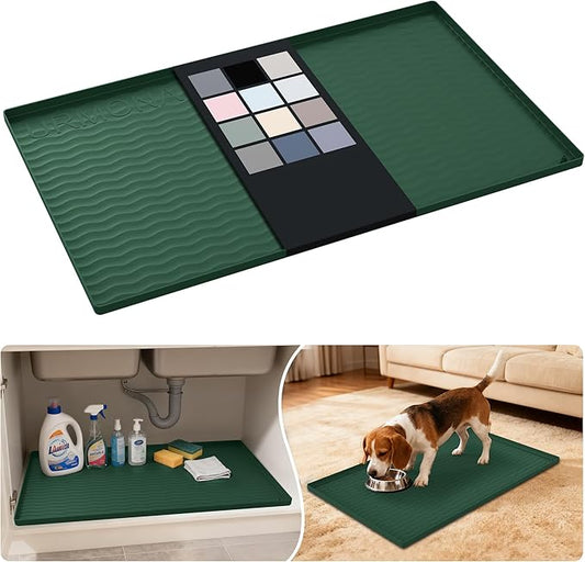 URMONA Waterproof Silicone Under Sink Mat 31'' x 19'' Shelf Liner for Kitchen and Bathroom, Cabinet and Counter Protector, Storage and Organizers, Litter Mat, Pet Cat Puppy Essentials(Green)