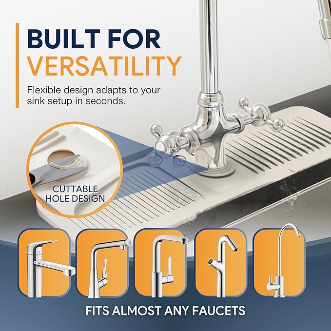 24” Silicone Faucet Mat For Kitchen Sink, Kitchen Sink Splash Guard Behind Faucet, Kitchen Faucet Mat For Kitchen Sink, Kitchen Sink Faucet Mat Splash Guard and Sink Water Splash Guard (Beige)