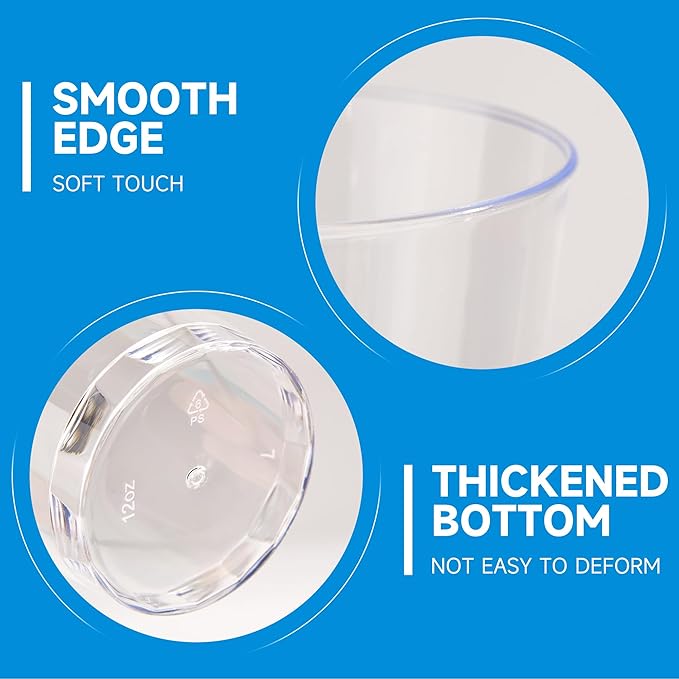 RACETOP 12 oz 200 Pack Disposable Plastic Cups, Disposable Clear Plastic Cups for Parties, Weddings, Gatherings, and Festival Events