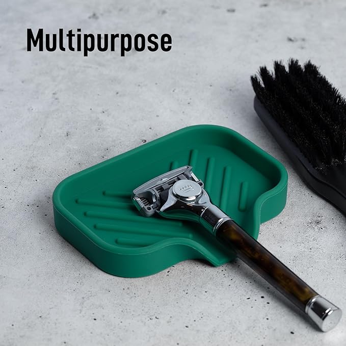 Zulay Kitchen Small Silicone Sponge Holder (4.9x3.3”) – Space-Saving Sink Organizer Tray for Sponge, Soap, Brush & More – Compact Non-Slip Dish for Kitchen & Bathroom Countertops (Pine Green)