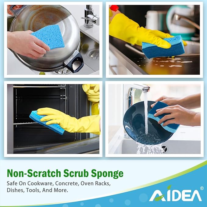 AIDEA Sponges Kitchen, Non-Scratch Scrub Sponge, 24-Count, Sponges for Non-Stick Cookware, Kitchen Sponge for Dishes, Cleans Fast Without Scratching, Cleaning Power for Kitchen, Bathroom, Household