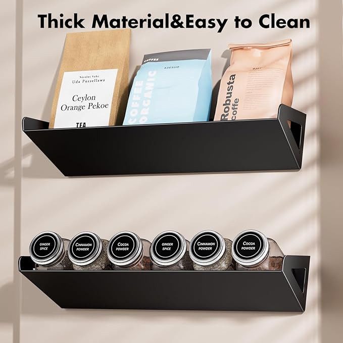 2 Pack Magnetic Spice Rack for Refrigerator,Black Fridge Kitchen Organizer and Storage Shelf,Tilted Magnetic Shelf Fridge Organizer for Easy to access