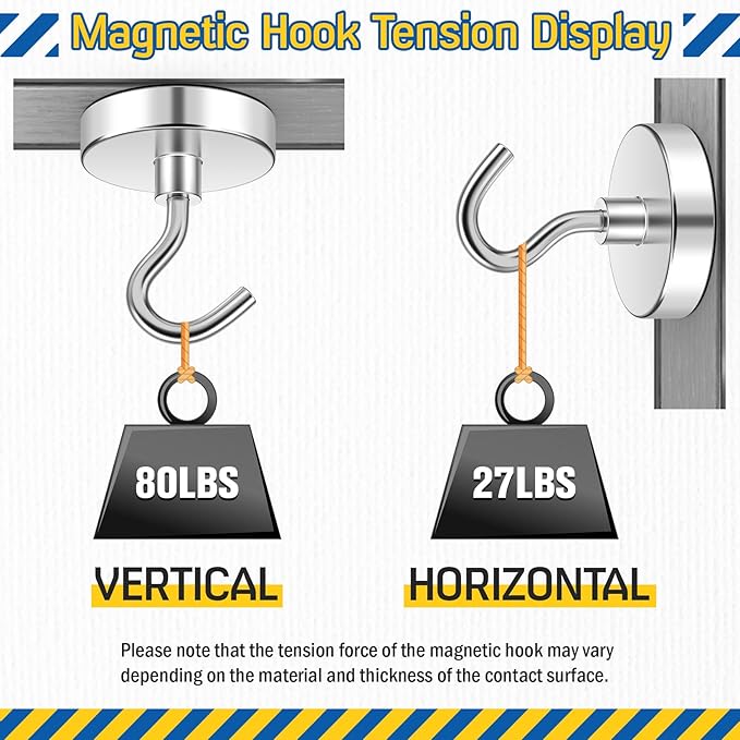FINDMAG Magnetic Hooks, 80lbs Extra Strong Cruise Magnets, Heavy Duty Magnets with Hooks, N52 Neodymium Magnetic Hooks for Hanging, Fridge, 2026 Cruise Cabin Ship Essentials, Travel (6 Pack, Silver)