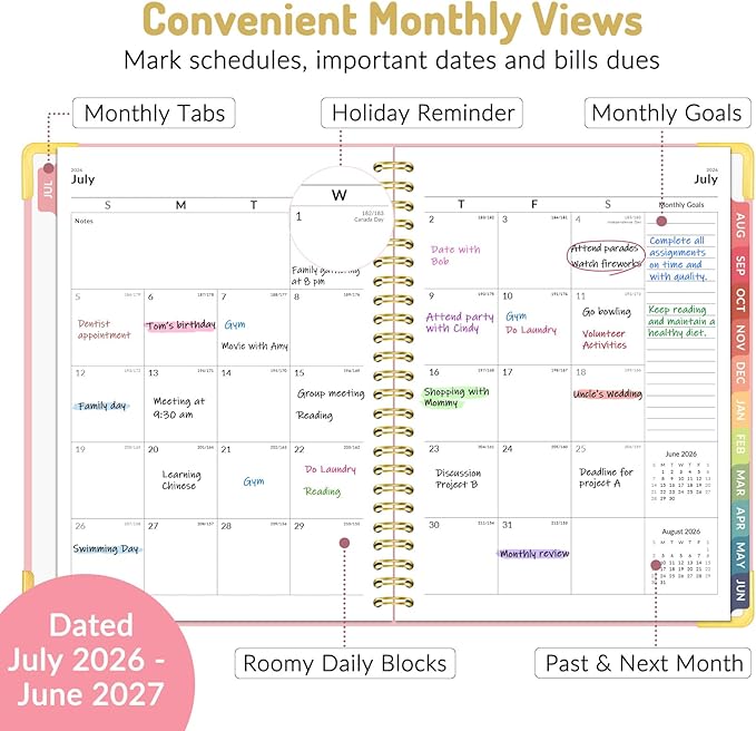 Forvencer Academic Planner 2026-2027, Hardcover Calendar Planner Weekly & Monthly, July 2026 - June 2027, 6" x 8", Daily Agenda with Tabs, College School Organizer for Student Teacher, Navy Blue