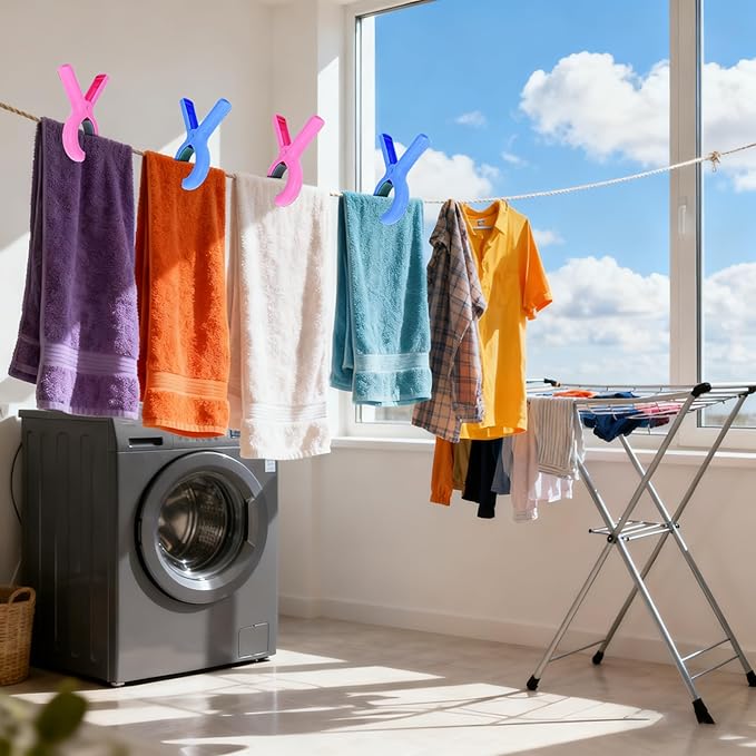 16 Pcs Beach Towel Clips for Beach Chairs, Towel Holder for Beach Chair Pool Chair on Cruise, Jumbo Size Heavy Duty Clothes Pins, Beach Chair Clips to Keep Your Towel from Blowing Away. (16)