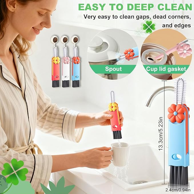 3 in 1 Cup Lid Cleaning Brush, Multifunctional Gap Cleaning Brush, Home Kitchen Crevice Brush, Portable Bottle Cleaner Brush for Cleaning Tight Spaces, Bottle Gaps, Travel Mug Caps(3 PCS)