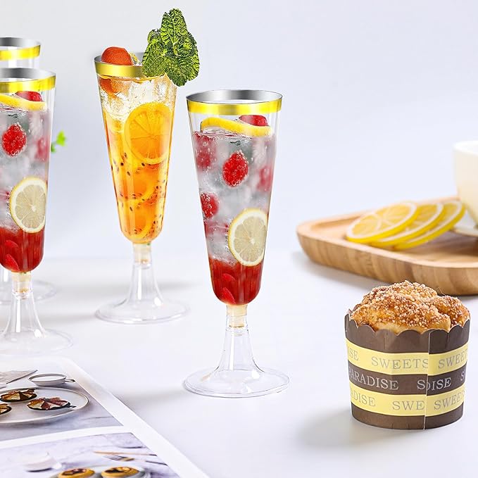 SUREHOME Gold Champagne Flutes Plastic Champagne Glasses Disposable 40 Pack 5 Oz Gold Rim Crystal Stemware Wedding Toasting Wine Mimosa Glasses Cups Bulk for Birthday Graduation Party Supplies 2026