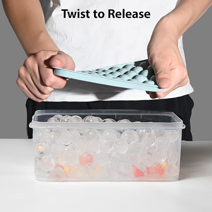 Ice Cube Trays with Lid and Bin, 1.0 IN Small Round Ice Cube Mold - 3 Pack (35 per Tray) Easy Release Stackable Ice Ball Maker Iced Bucket Kits, Circle Ice Tray for Cocktail, Whiskey & Drinks, BPA-Free