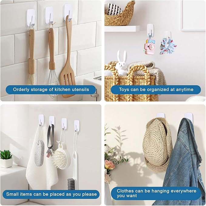 Heavy Duty Large Wall Hooks 6 pcs with 12 Adhesive Strips, Removable Wall Hook for Hanging, Damage Free Coat Hanging Hooks, Adhesive Hook for Towel, Robe, Key,Classroom Decor,Dorm Room Rv Essentials