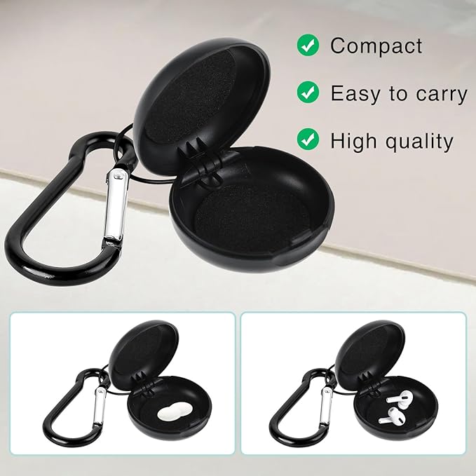 4PCS Mini Earplug Storage Case with Keychain Clip, Blue and Black