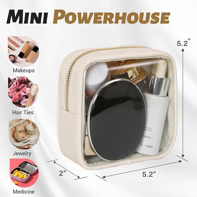 Aveniee Clear Makeup Bag Small, Mini Cosmetic Bag for Inside Purse, Cute Zipper Pouches for Organizing Car Essentials Travel Toiletry Lipstick-Cream