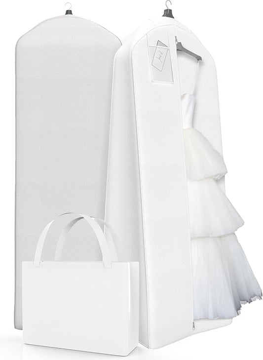Your Bags Wedding Dress Garment Bag with Matching Tote - Garment Bags for Travel & Hanging Clothes or Storage - 72" Wedding Dress Bag for Gowns Long with 20" Gusset for Puffy Bridal Gowns Cover - White