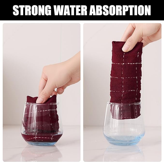 Homaxy 100% Cotton Terry Kitchen Dish Cloths, Ultra Soft and Absorbent Dish Towels for Kitchen, Suitable for Drying and Washing Dishes, 6 Pack, 12 x 12 Inches, Burgundy Red