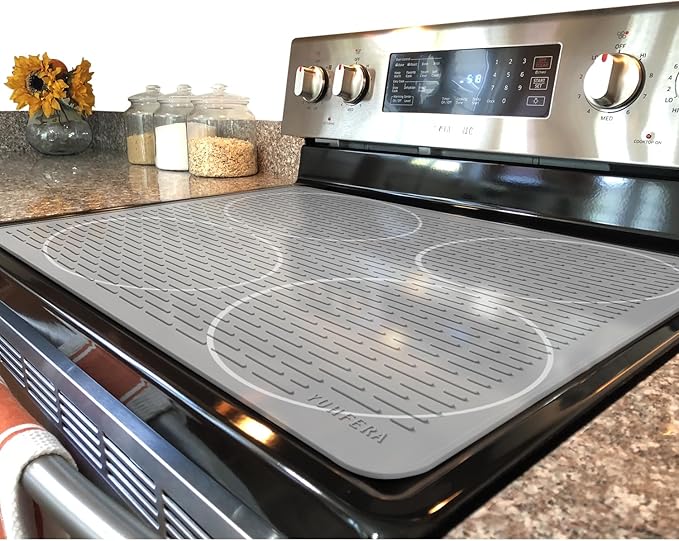 YUHFERA Stove Top Cover for Electric Stove - Silicone Stove Mat for Glass Top, Glass Cooktop Protector, XL Dish Drying Mats For Kitchen,Oven Covers for Electric Stove (Hyaline,28 x 20)