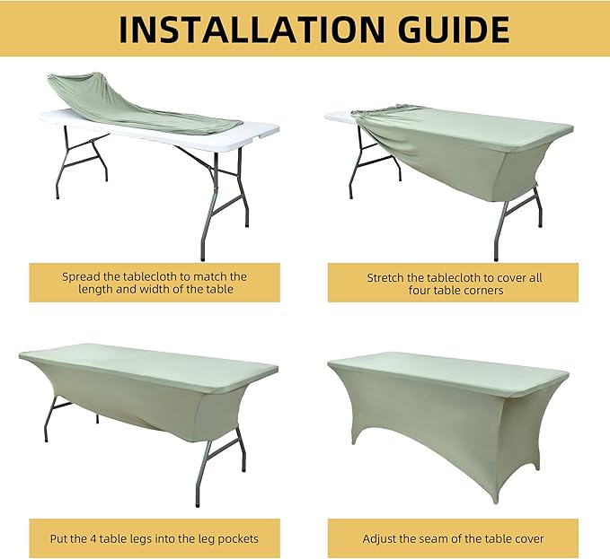 ZarzaaSik 118 2-Pack 4ft Spandex Table Covers for Rectangular Folding Tables - Wrinkle Resistant Stretch Tight Table Cloths - Ultimate Fitted Table Protector for Parties, Banquet, and Wedding
