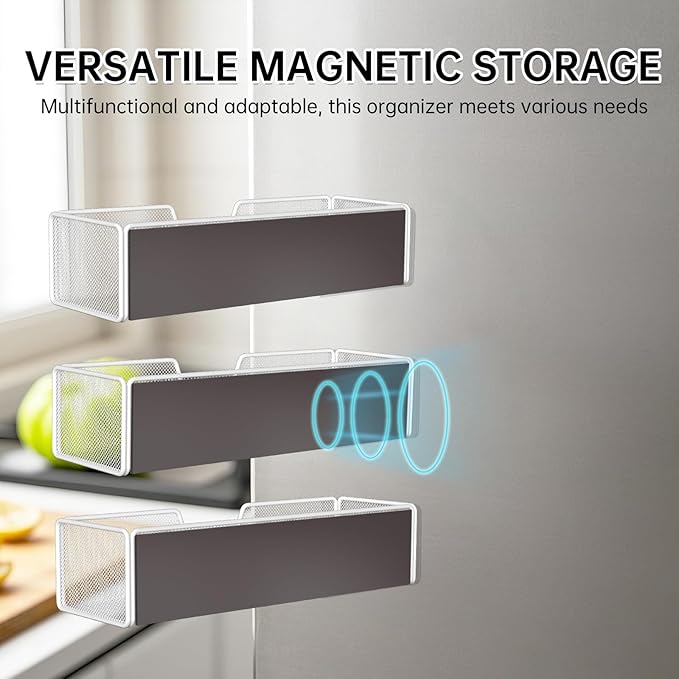 Magnetic Basket Organizer Holder for Fridge Magnetic Shelf Magnetic Storage Bin Box Containers for Refrigerator Whiteboard Classroom Magnetic Organizer