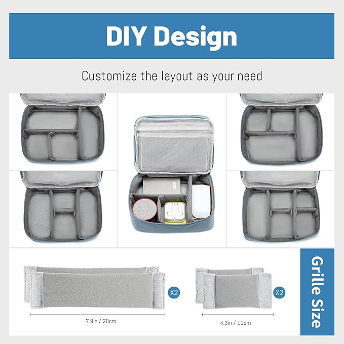 Lanola Travel Cable Organizer Bag, Electronic Accessories Case Portable Double Layer Cable Storage Bag for Cord, Phone, Charger, Flash Drive, SD Card, Phone, Power Bank, Personal Items - Grey