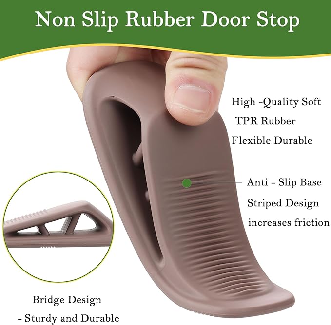 Fursafe&Q Rubber Door Stoppers for Bottom of Door, Door Stop Wedge with Holder, Heavy Duty Doorstops 4 Pack, Wall Protector for Home & Office & School & Commercial Doorstop Keep Open Stack Brown