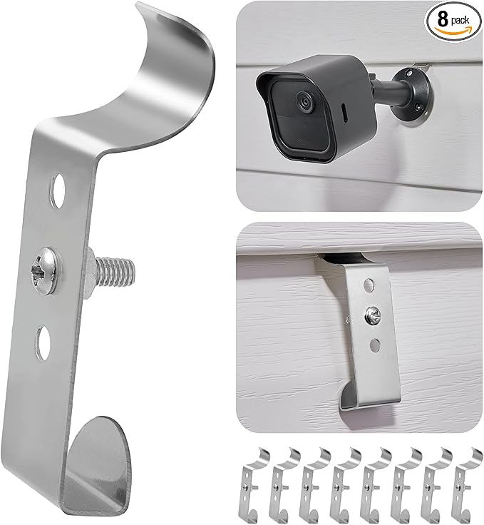 ANDGOO 8 Pack Vinyl Siding Hooks, No Hole Siding Clips with Screws, Vinyl Siding Hangers for Hanging Outdoor, Heavy Duty Outside Camera Mount, for Doorbell, Outdoor Lights & Cables