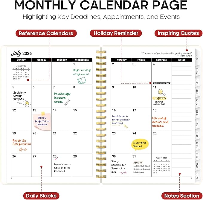 Planner 2026-2027, Academic Year Monthly and Weekly Calendar Planner, Jul 2026 - Jun 2027, Hardcover Teacher Student Planning Agenda book with Tabs, Perfect for School Office Supplies, 6.3" x 8.5" - Floral Gallery