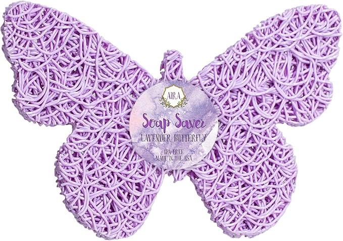 Aira Soap Saver - Dish & Holder Accessory - BPA Free Shower & Bath Holder - Drains Water, Circulates Air, Extends Life - Easy to Clean, Fits All Dish Sets - Lavender Butterfly
