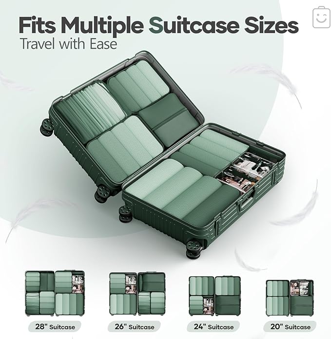 Veken 9/11 Set Compression Packing Cubes for Travel Essentials,Compressible Expandable Large Luggage Suitcase Organizer Bags for Clothing,Durable Space Saver Storage Bags(Dark Green)