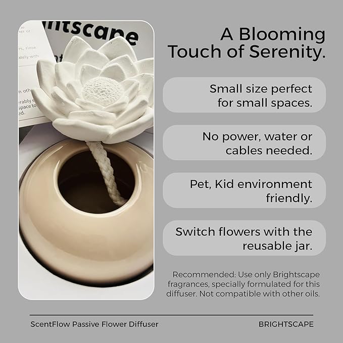 ScentFlow Passive Aroma Diffuser Starter Kit - Essential Oil Diffuser for Home Fragrance, Aromatherapy, & Luxury Scent Diffusion, Refillable Eco-Friendly, Includes 0.67 fl oz Gardenia Oil