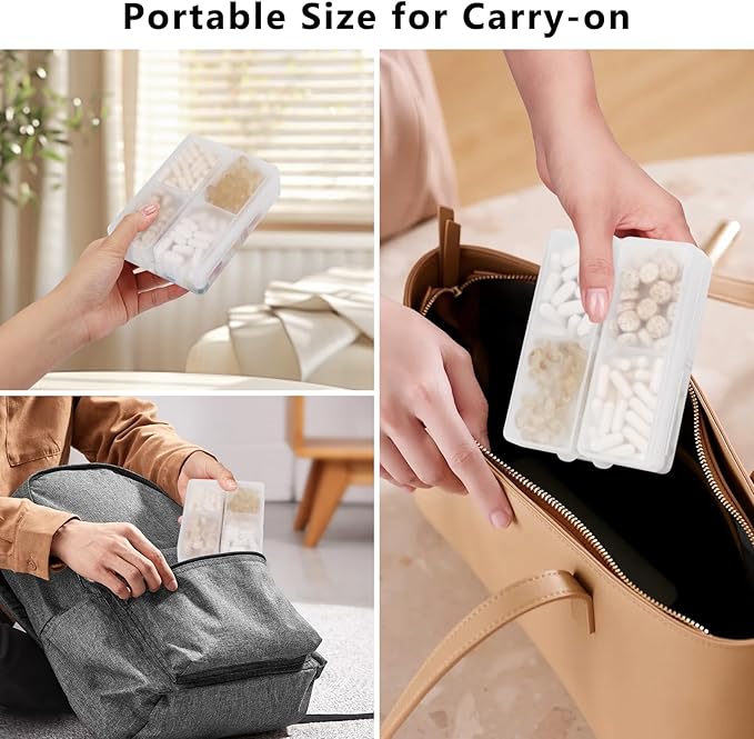 FYY 2 Pcs Daily Pill Organizer, 7 Compartments Portable Pill Case Travel Pill Organizer,[Folding Design] Pill Box for Purse Pocket to Hold Vitamins,Cod Liver Oil,Supplements and Medication-Clear
