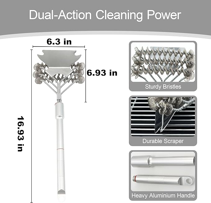 Grill Brush with Scraper - Stainless BBQ Grill Cleaning Brush for Gas/Charcoal Grill, Detachable Handle Grill Brush for Outdoor Grill, Camping & Backyard, Grill Accessories for BBQ Enthusiast