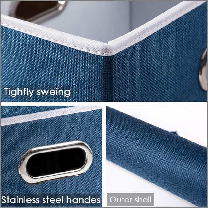 PRANDOM Collapsible Storage Bin with Lid [3-Pack] Fabric Foldable Storage Box Organizer Container Basket Cube with Cover for Home Bedroom Closet Office Nursery Royal Blue (14.9x9.8x9.8)