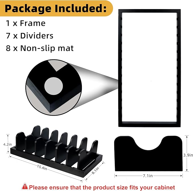 MinBoo Bamboo Pot Lid Organizer Pot Lid Holder, Pot and Pan Organizer Drawer Organizer for Pot Lids, Pans, Cutting Boards & Baking Sheets, Dinner Plates, Reusable Containers in Cabinet Storage, Black