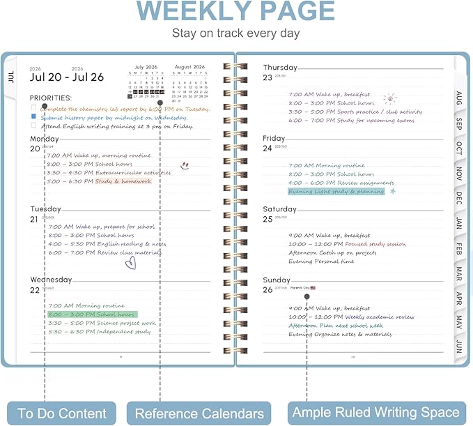 Planner 2026-2027, Weekly and Monthly Academic Planner, July 2026 - June 2027, Hardcover Calendar Agenda Book for School Year Planning, School Supplies for Teacher and Student, A5(6.3'' x 8.5'')