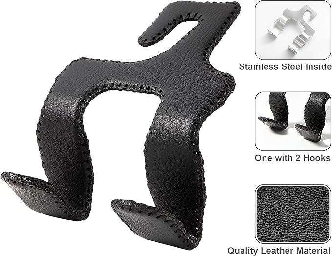 AMVOYOA Car Purse Hook, 2 in 1 Car Seat Headrest Hooks Durable Hanger Storage Holder Leather Organizer for Hanging Grocery Bags, 1 Pack, Gray