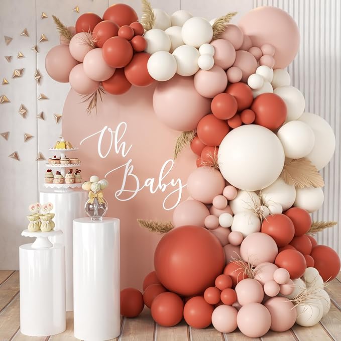 MEBAY Orange Pink Blush White Balloon Garland Arch Kit, 155Pcs Latex Balloons Different Size 18 12 10 5 inch for Baby Shower Gender Neutral Orange Citrus Kids Birthday Party Backdrop Decorations
