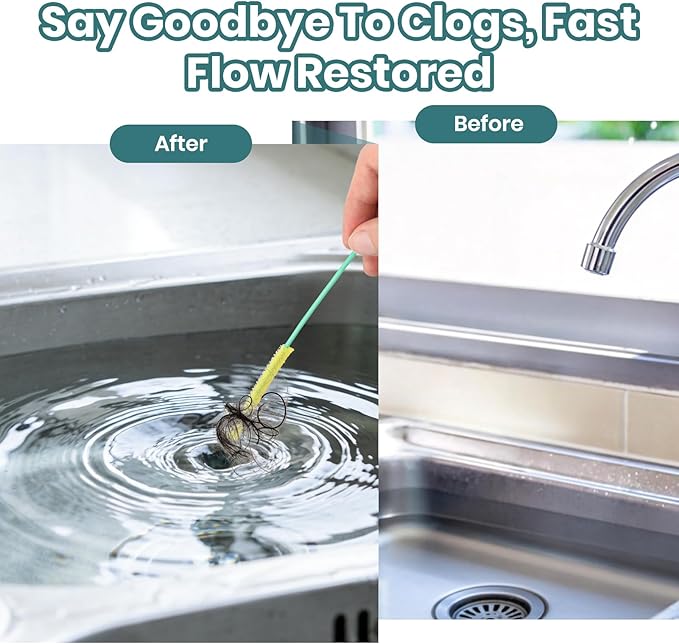51 Inch Anti-Break Metal Drain Snake, Nylon-Coated Drain Clog Remover, Flexible Hair Blockage Cleaner Tool for Shower, Bathroom Sink & Tub, Reusable Pipe Unclogger for Home Use (6 Pack) (Green)