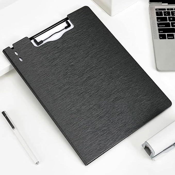 Y YOMA Clipboard Folder, A4 Foldable Plastic Clipboard with Metal Clip, 360° Rotating Cover, Waterproof Work Folder for Home, Office, School, Field Work, Outdoor - 2 Pack, Black